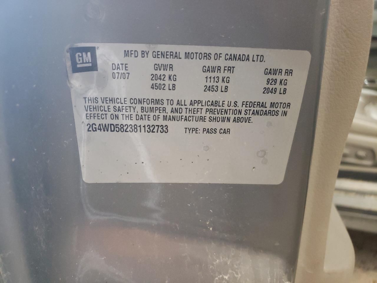 2008 Buick Lacrosse Cxl VIN: 2G4WD582381132733 Lot: 66578144