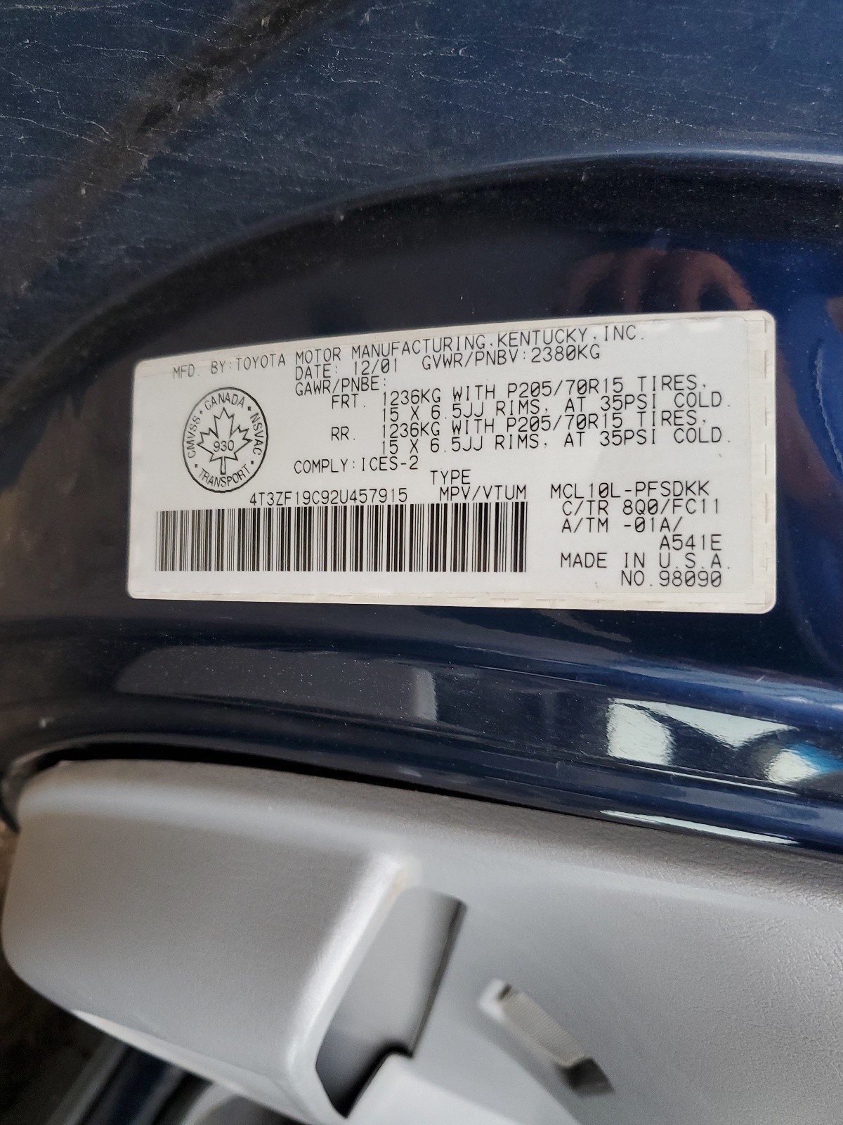 4T3ZF19C92U457915 2002 Toyota Sienna Ce