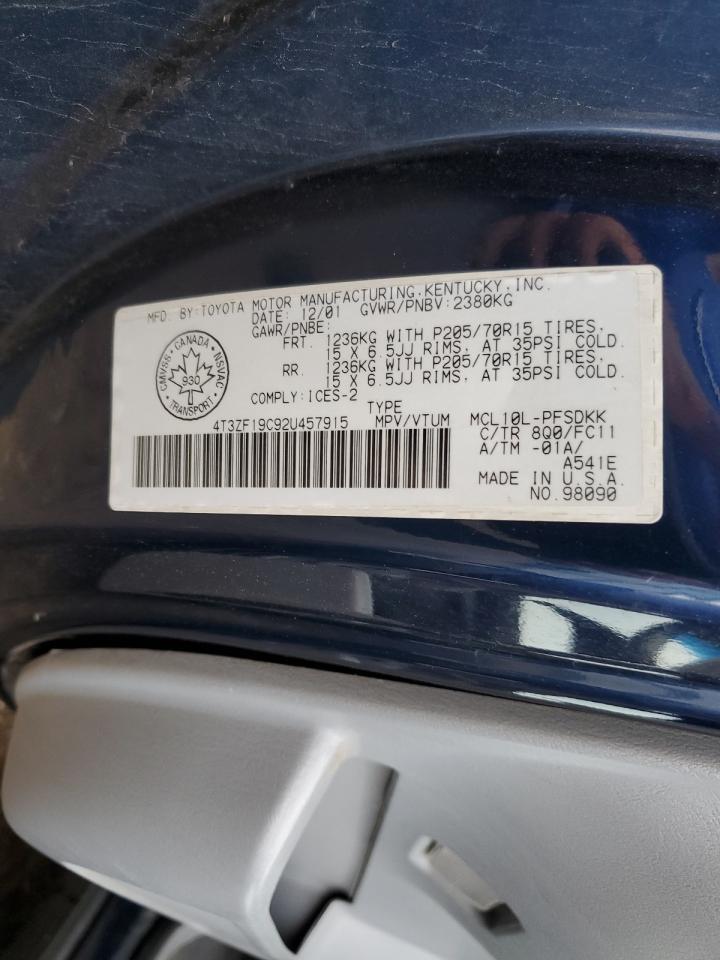 2002 Toyota Sienna Ce VIN: 4T3ZF19C92U457915 Lot: 65119584