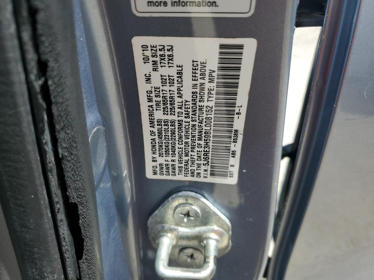 2011 Honda Cr-V Ex VIN: 5J6RE3H59BL008152 Lot: 68565784