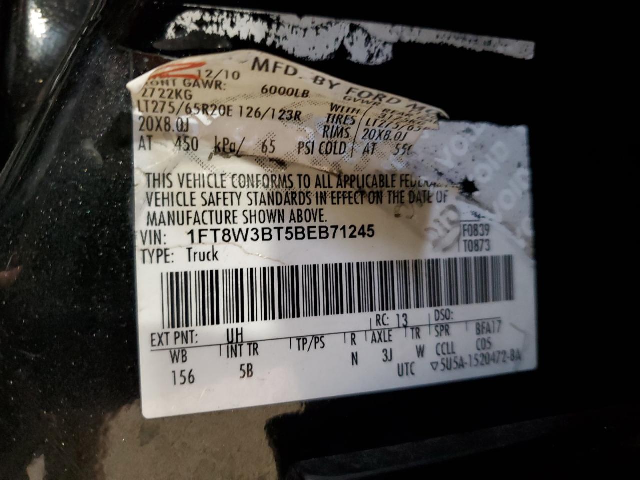 2011 Ford F350 Super Duty VIN: 1FT8W3BT5BEB71245 Lot: 64458414