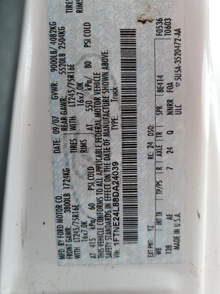 2008 Ford Econoline E250 Van VIN: 1FTNE24L88DA24039 Lot: 67645984