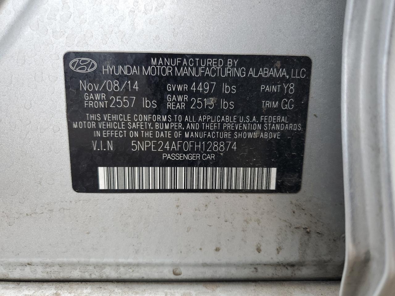 5NPE24AF0FH128874 2015 Hyundai Sonata Se