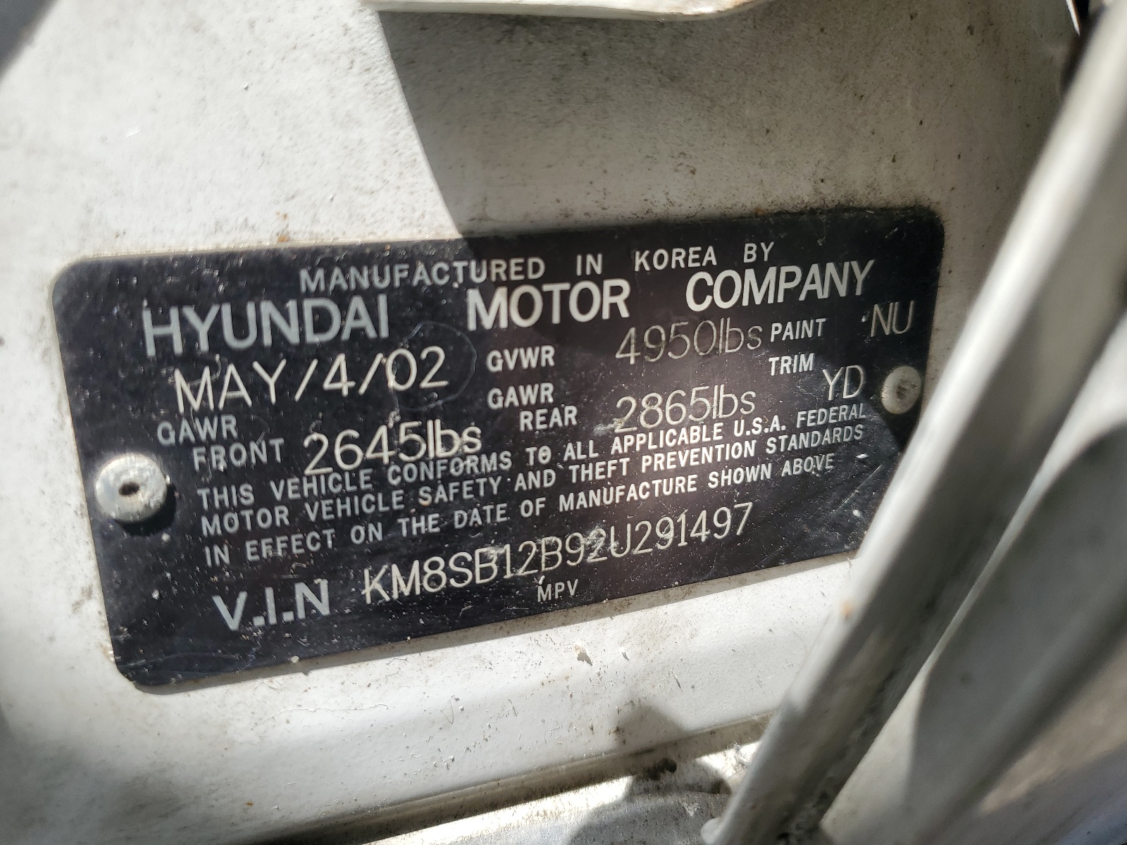 KM8SB12B92U291497 2002 Hyundai Santa Fe Gl