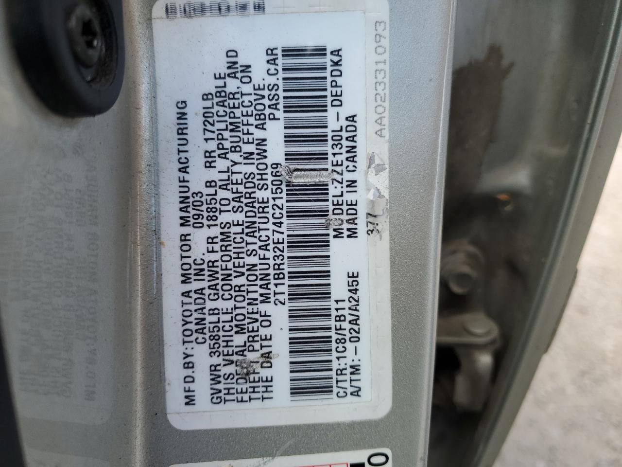 2004 Toyota Corolla Ce VIN: 2T1BR32E74C215069 Lot: 66669044