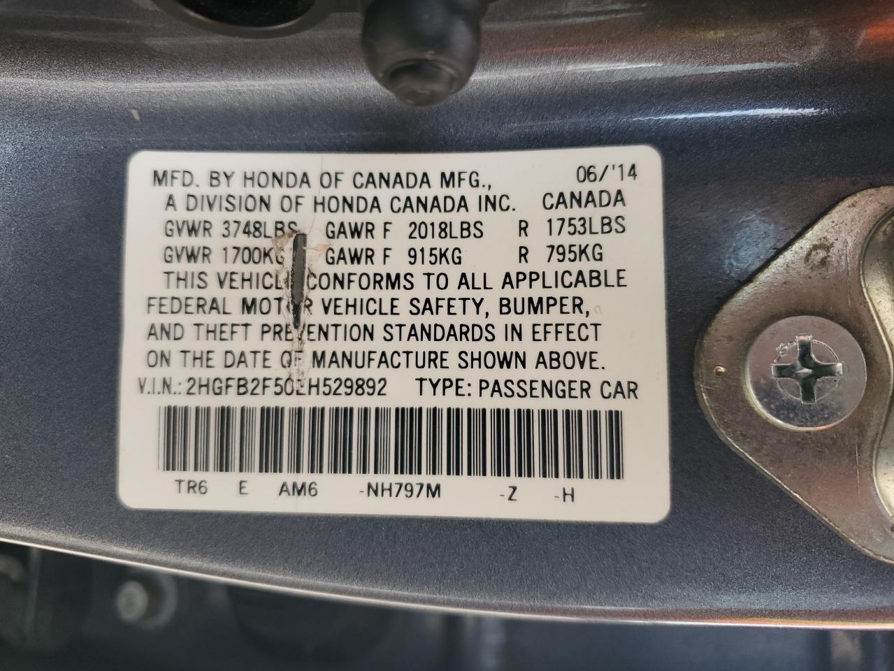 2HGFB2F50EH529892 2014 Honda Civic Lx