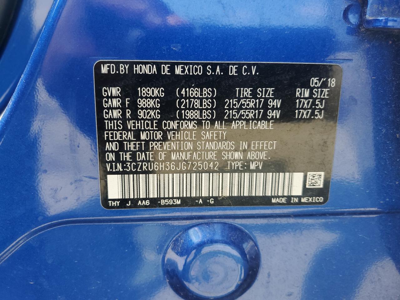 3CZRU6H36JG725042 2018 HONDA HR-V - Image 13