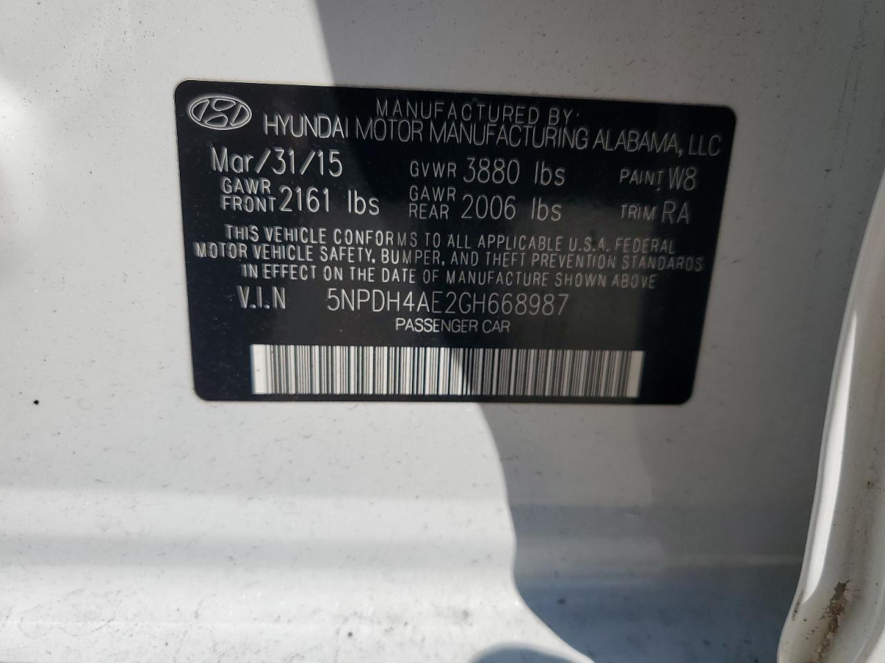 5NPDH4AE2GH668987 2016 Hyundai Elantra Se