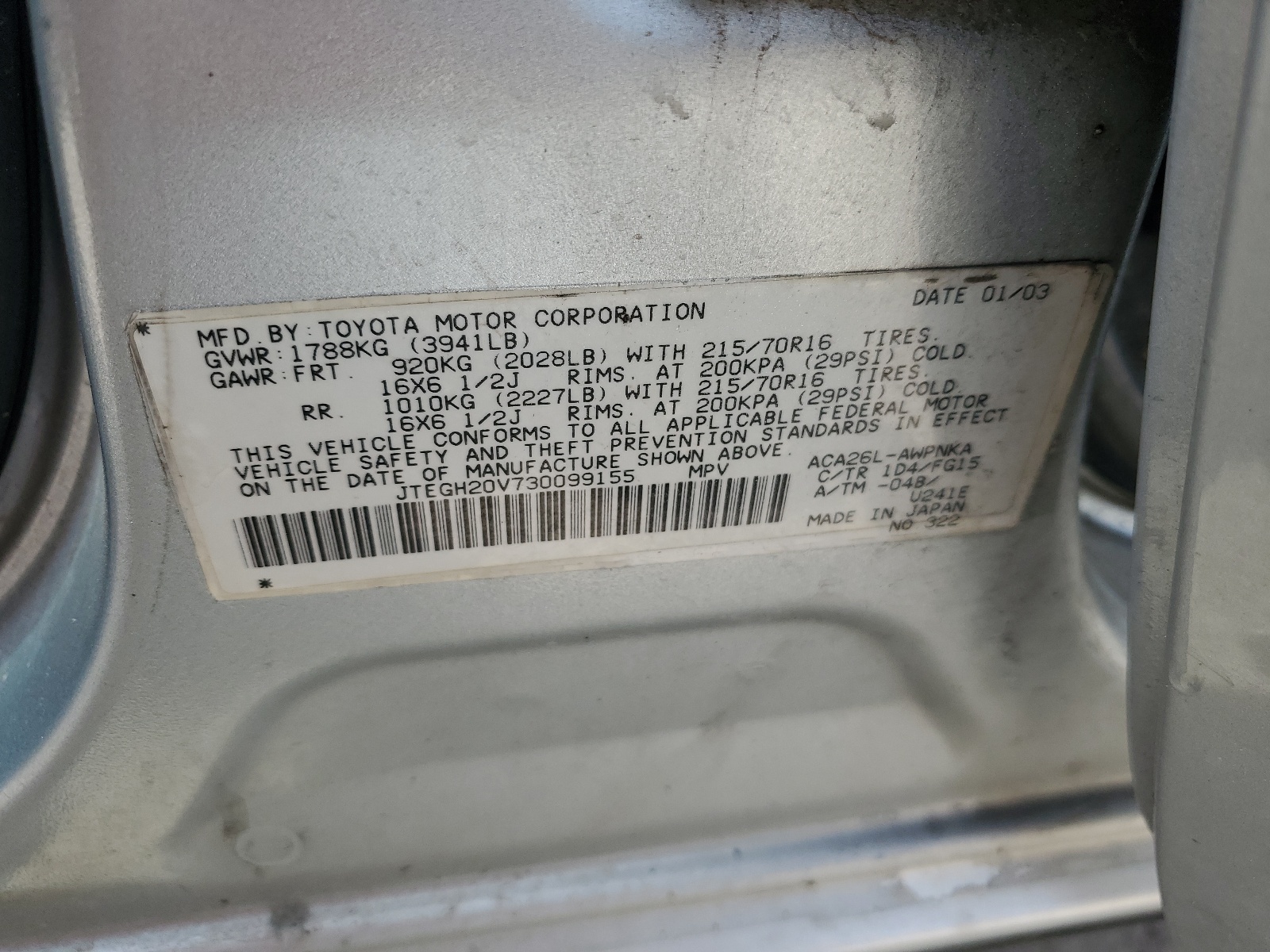 JTEGH20V730099155 2003 Toyota Rav4