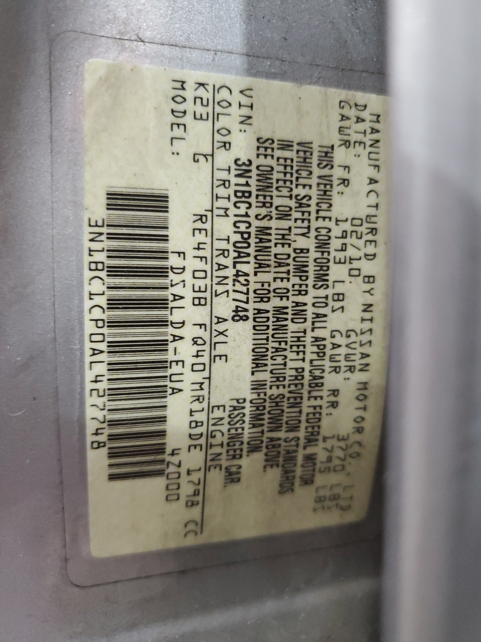 3N1BC1CP0AL427748 2010 Nissan Versa S