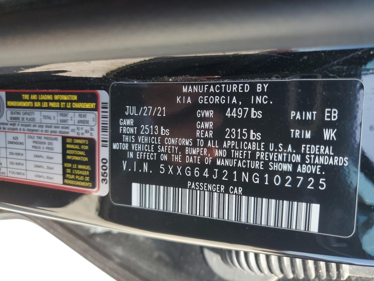 2022 Kia K5 Gt Line VIN: 5XXG64J21NG102725 Lot: 64843614