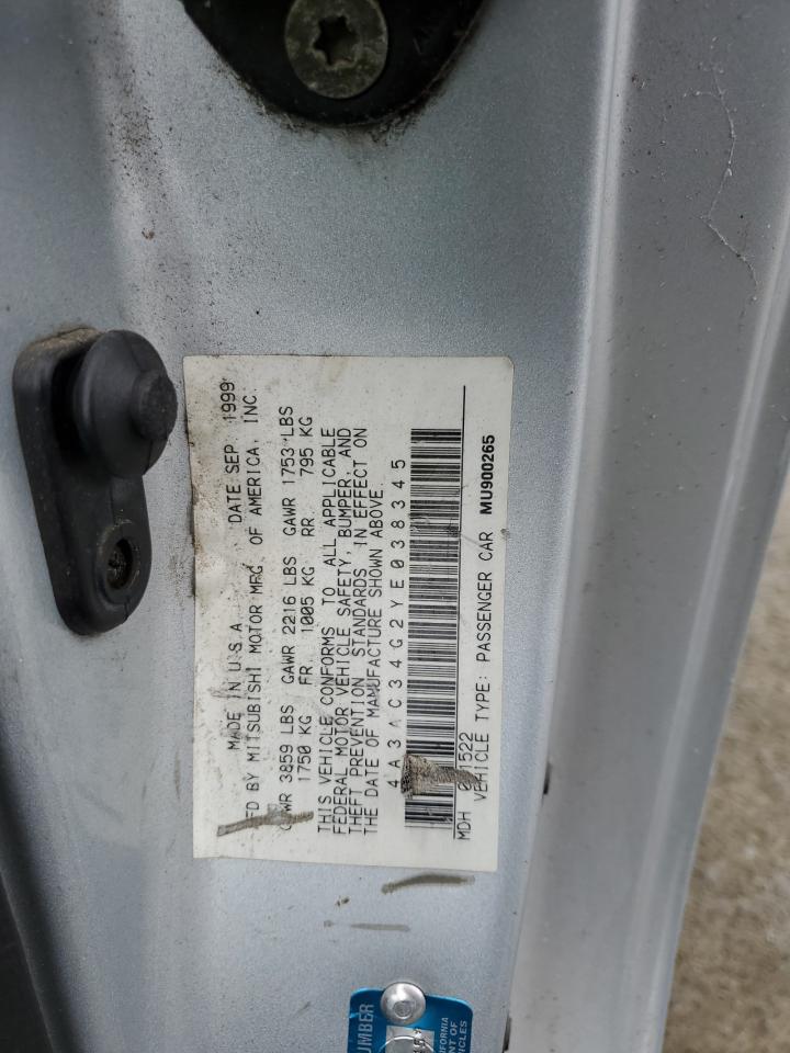 2000 Mitsubishi Eclipse Rs VIN: 4A3AC34G2YE038345 Lot: 68143674