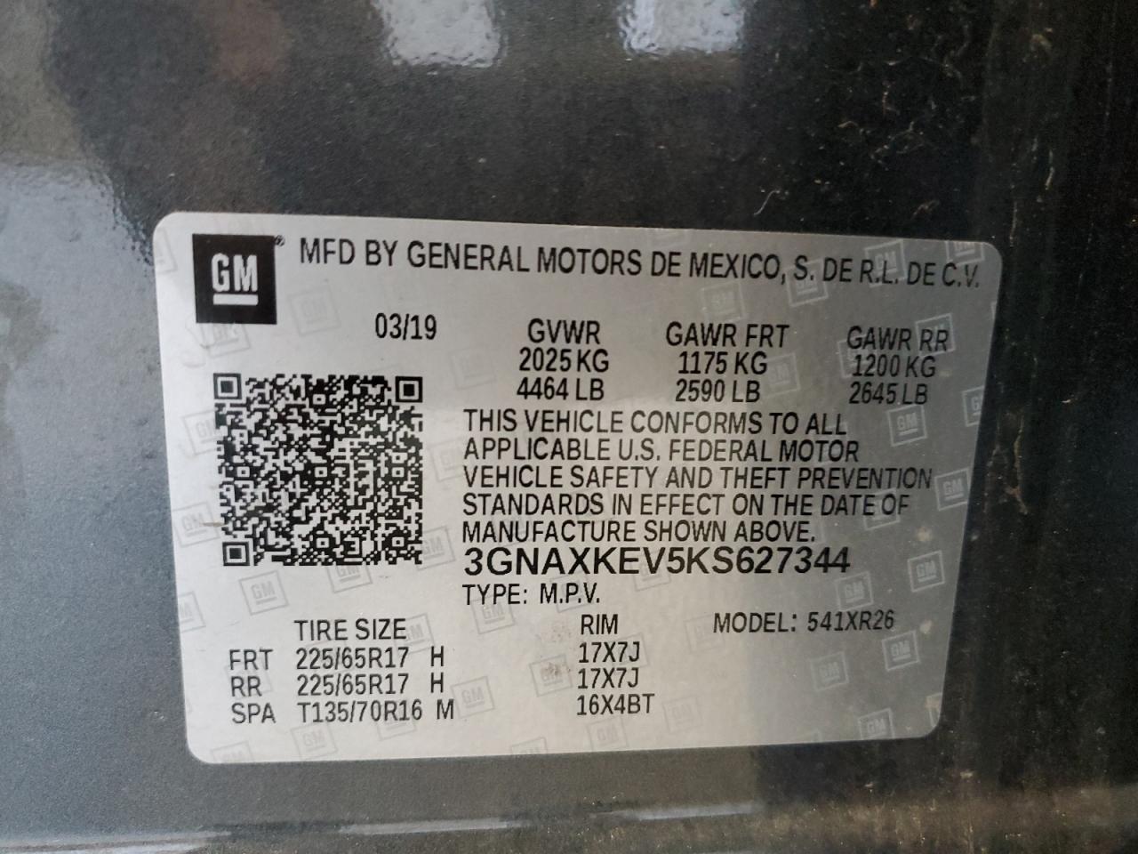 3GNAXKEV5KS627344 2019 CHEVROLET EQUINOX - Image 14