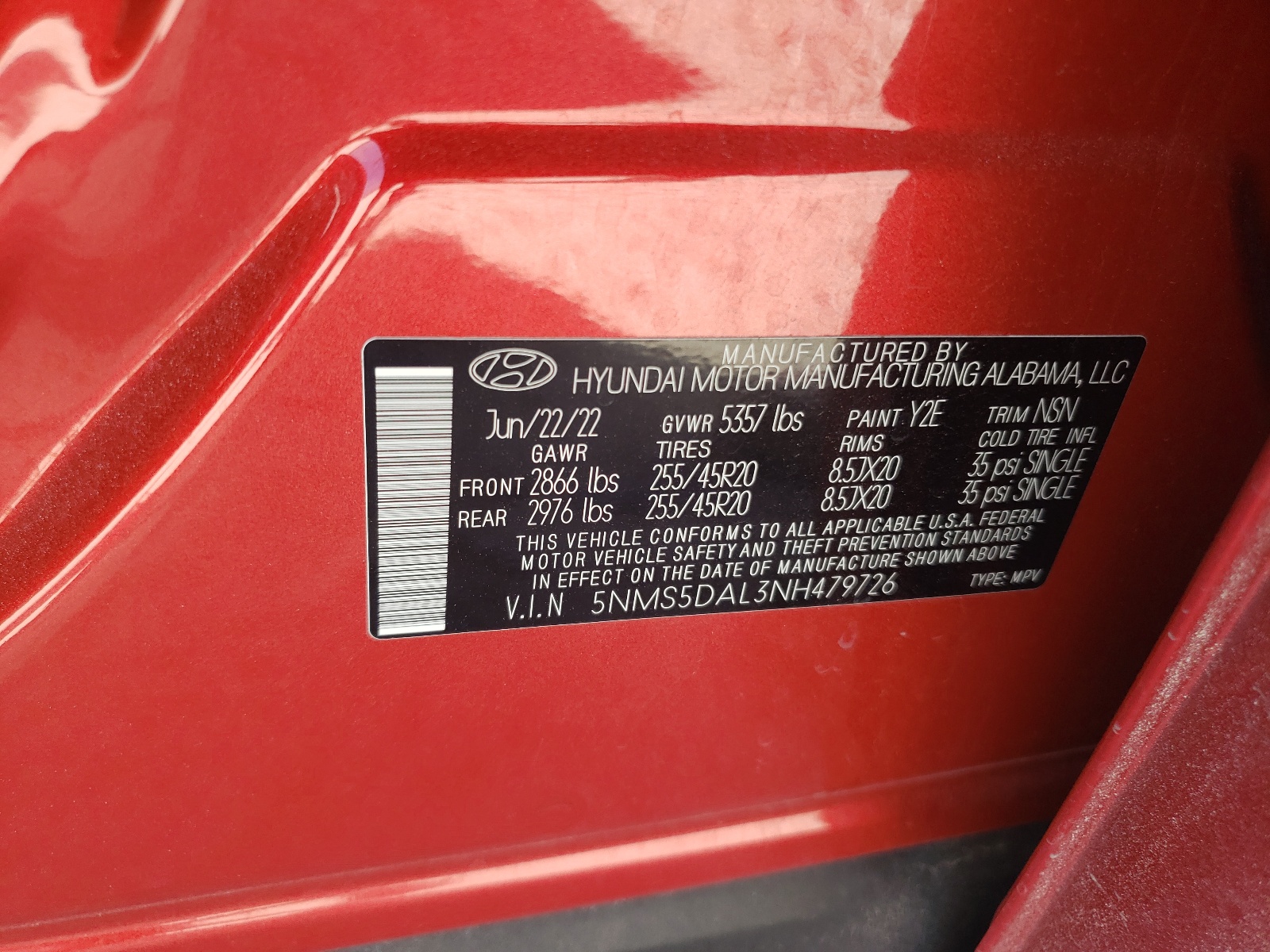 5NMS5DAL3NH479726 2022 Hyundai Santa Fe Calligraphy