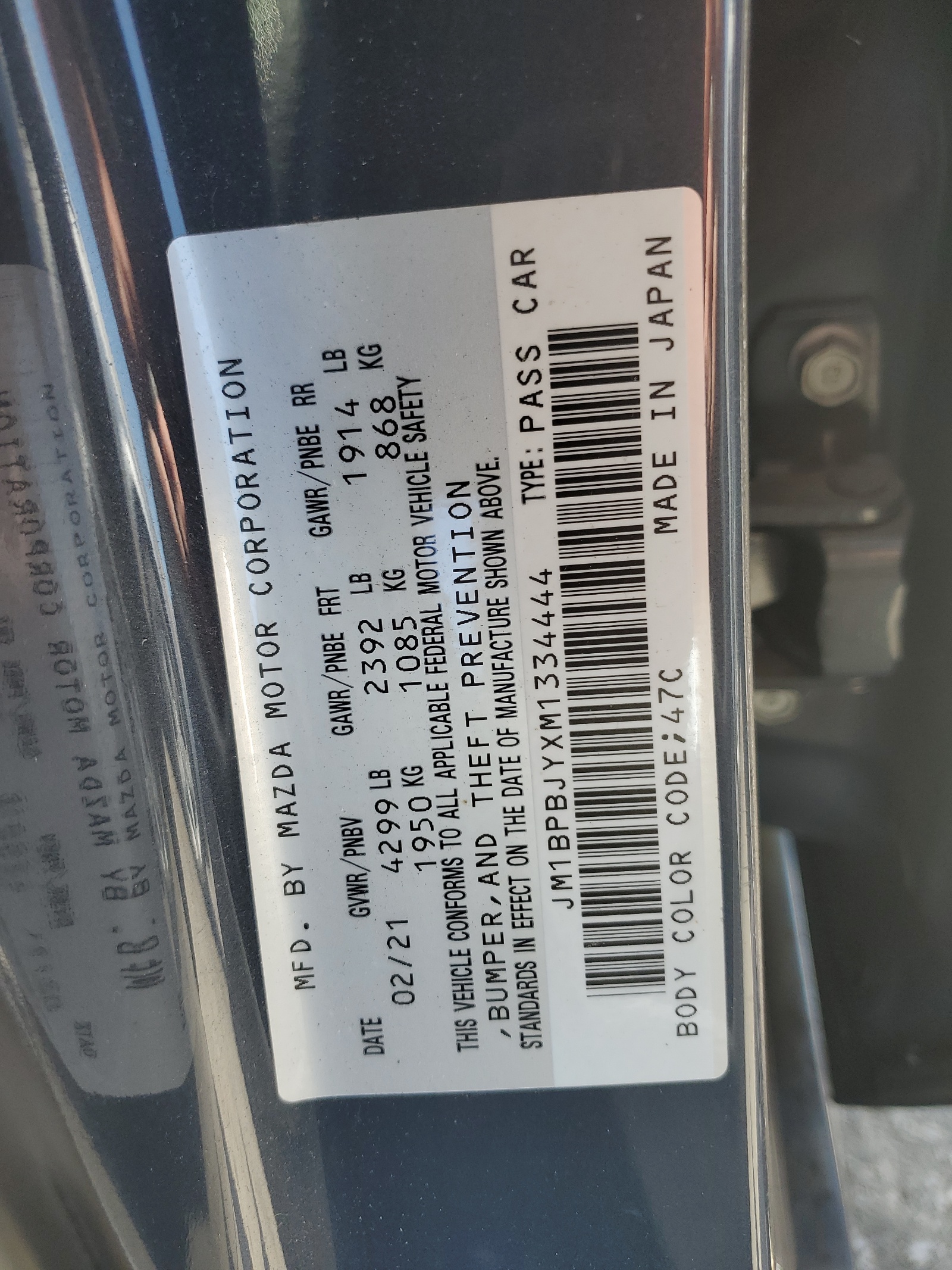 JM1BPBJYXM1334444 2021 Mazda 3