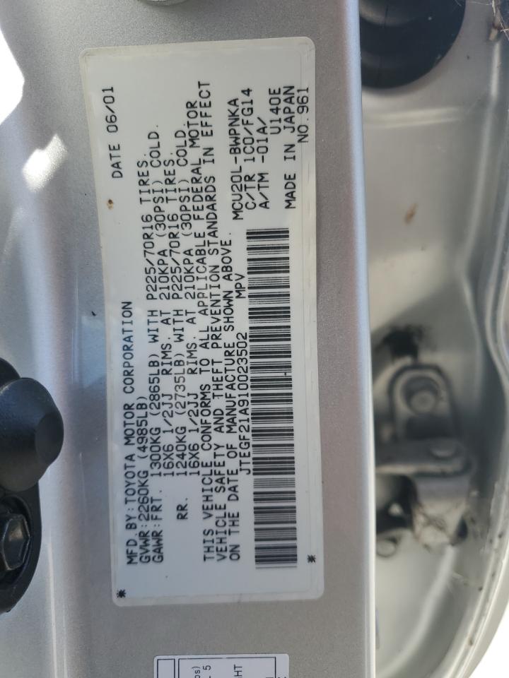 2001 Toyota Highlander VIN: JTEGF21A910023502 Lot: 66963294