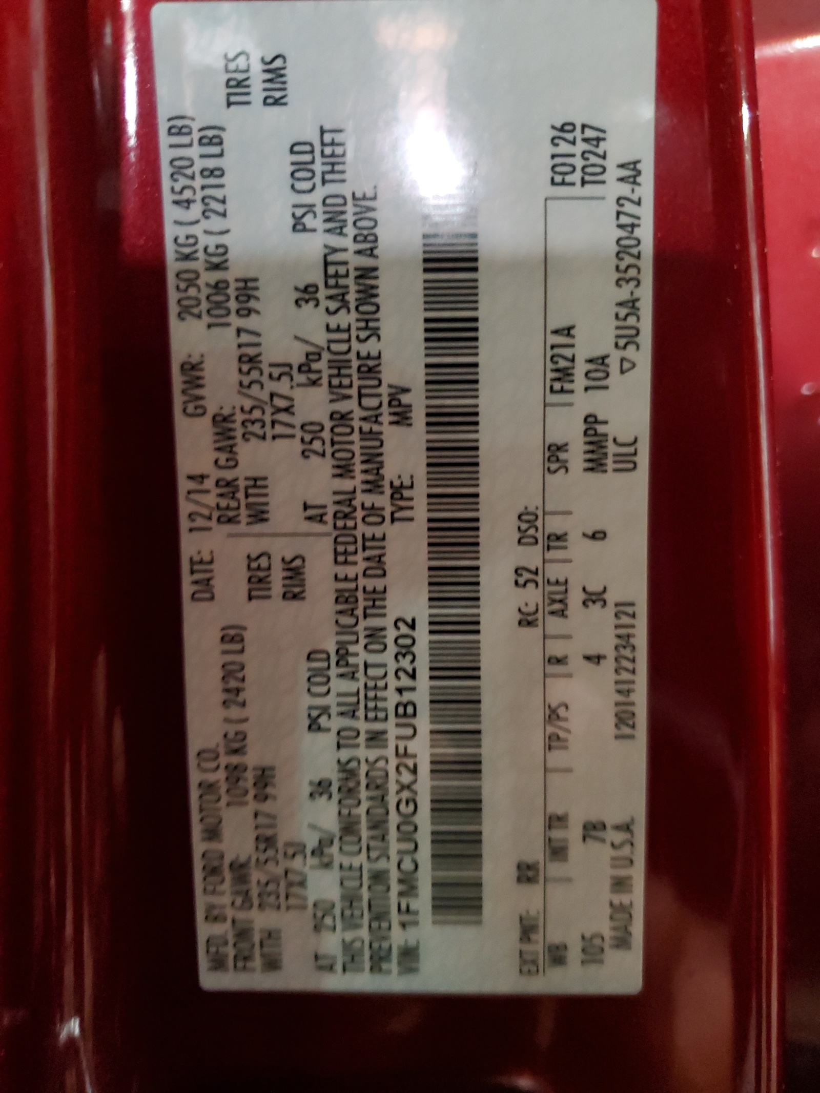 1FMCU0GX2FUB12302 2015 Ford Escape Se