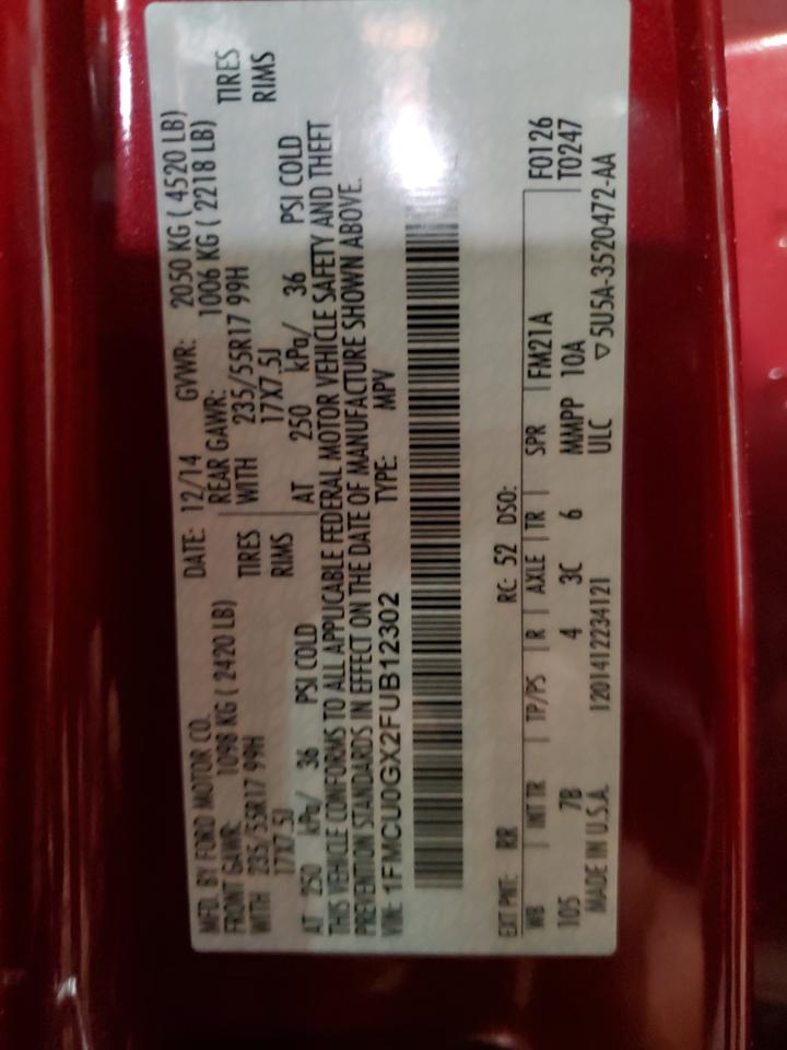 2015 Ford Escape Se VIN: 1FMCU0GX2FUB12302 Lot: 68172914