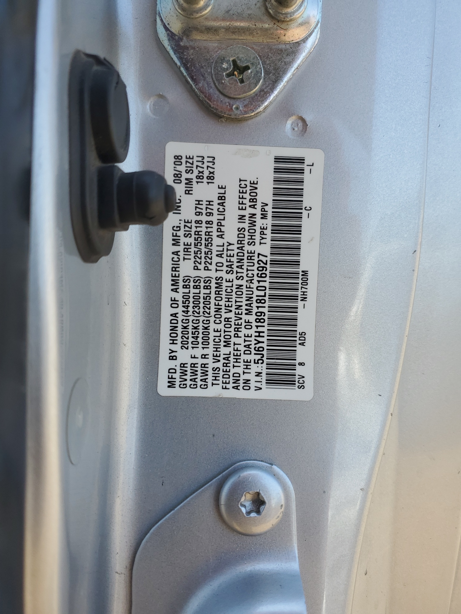 5J6YH18918L016927 2008 Honda Element Sc