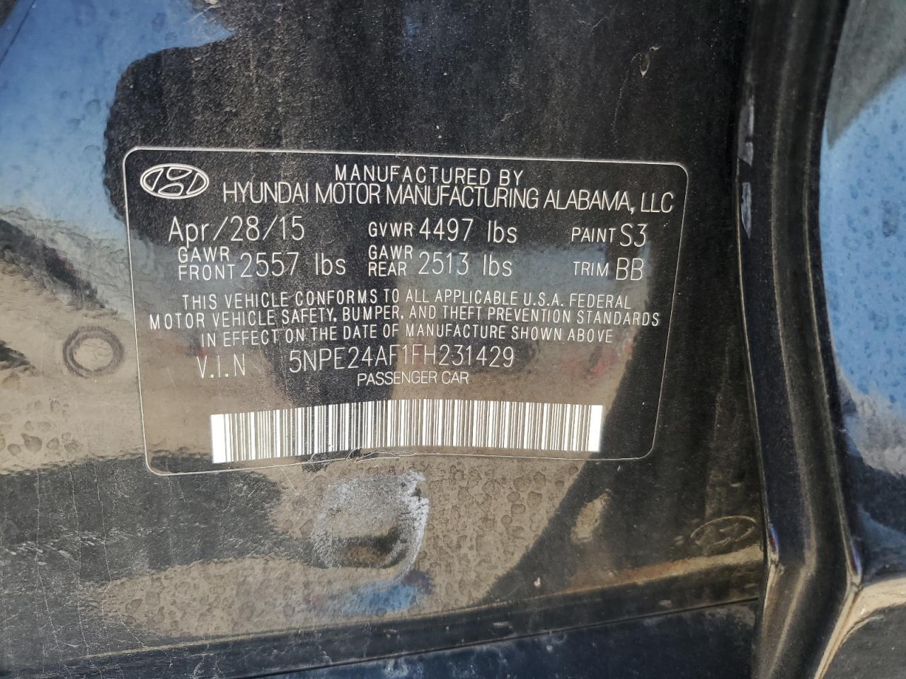 2015 Hyundai Sonata Se VIN: 5NPE24AF1FH231429 Lot: 65844474