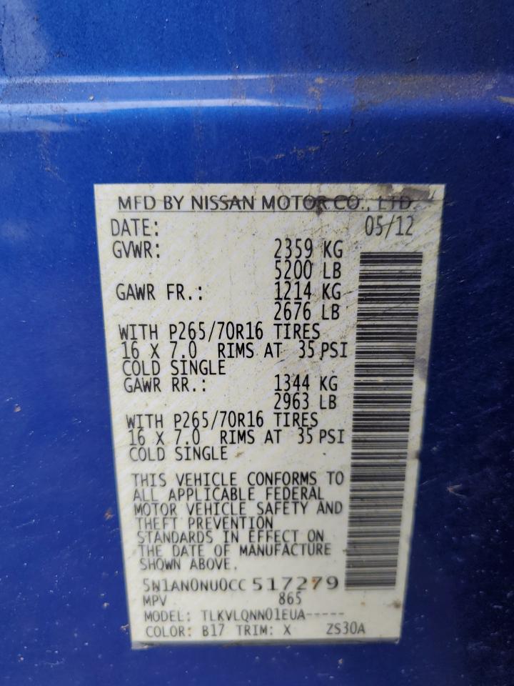 2012 Nissan Xterra Off Road VIN: 5N1AN0NU0CC517279 Lot: 67801514