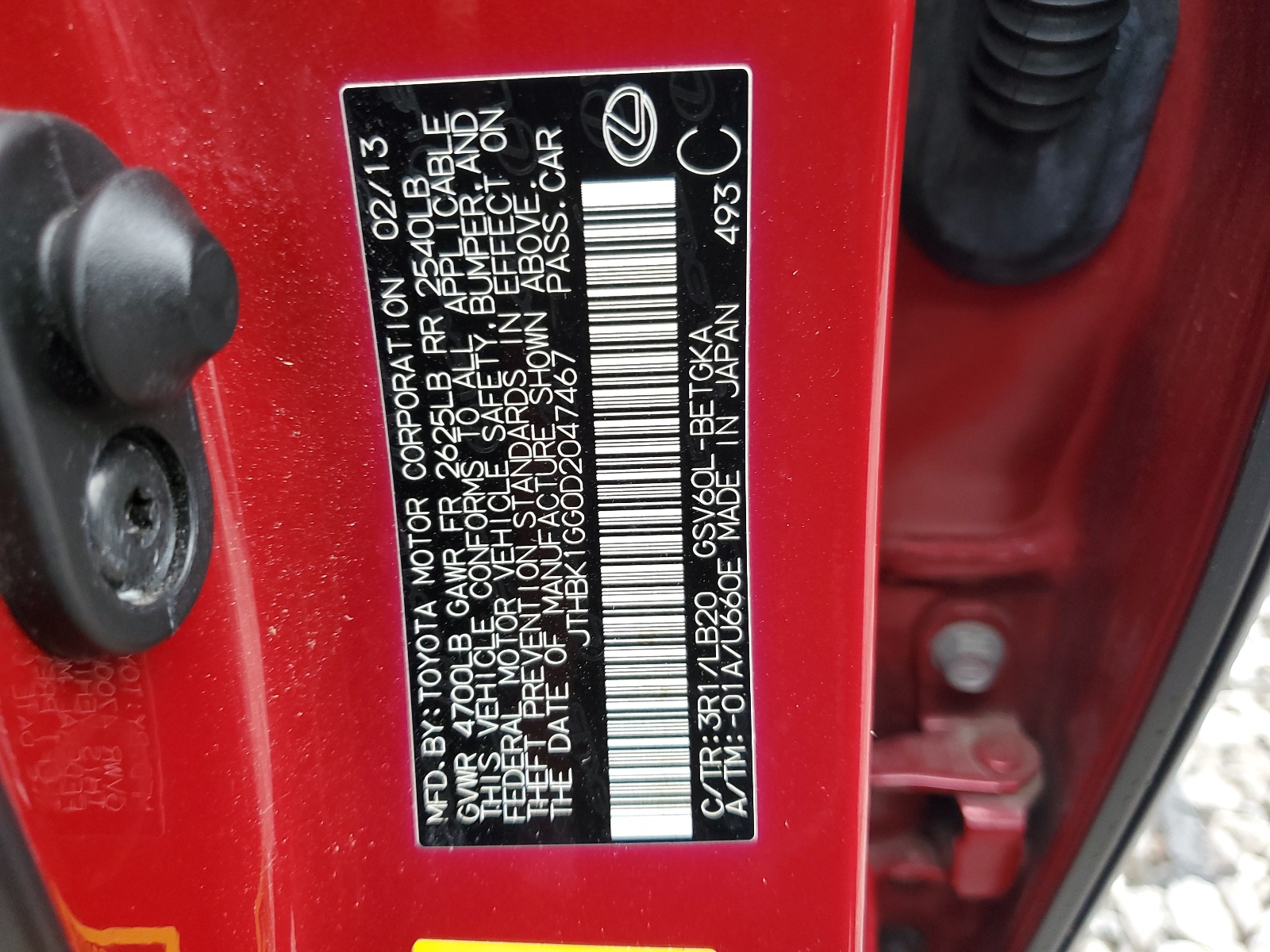 JTHBK1GG0D2047467 2013 Lexus Es 350