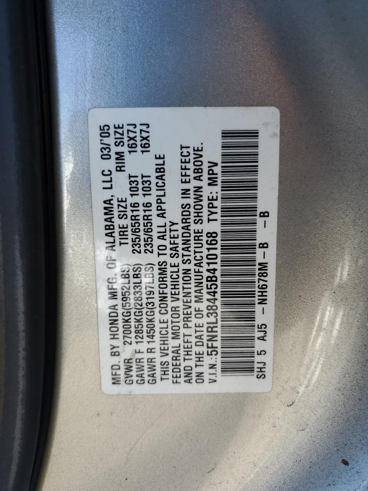 2005 Honda Odyssey Ex VIN: 5FNRL38445B410168 Lot: 66625124