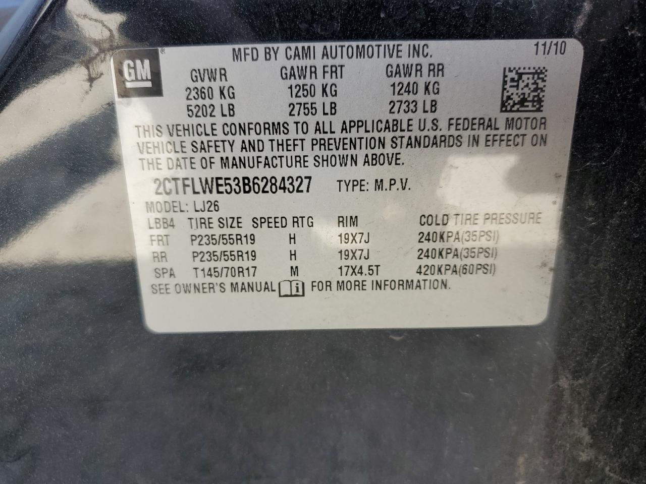 2011 GMC Terrain Slt VIN: 2CTFLWE53B6284327 Lot: 66512634