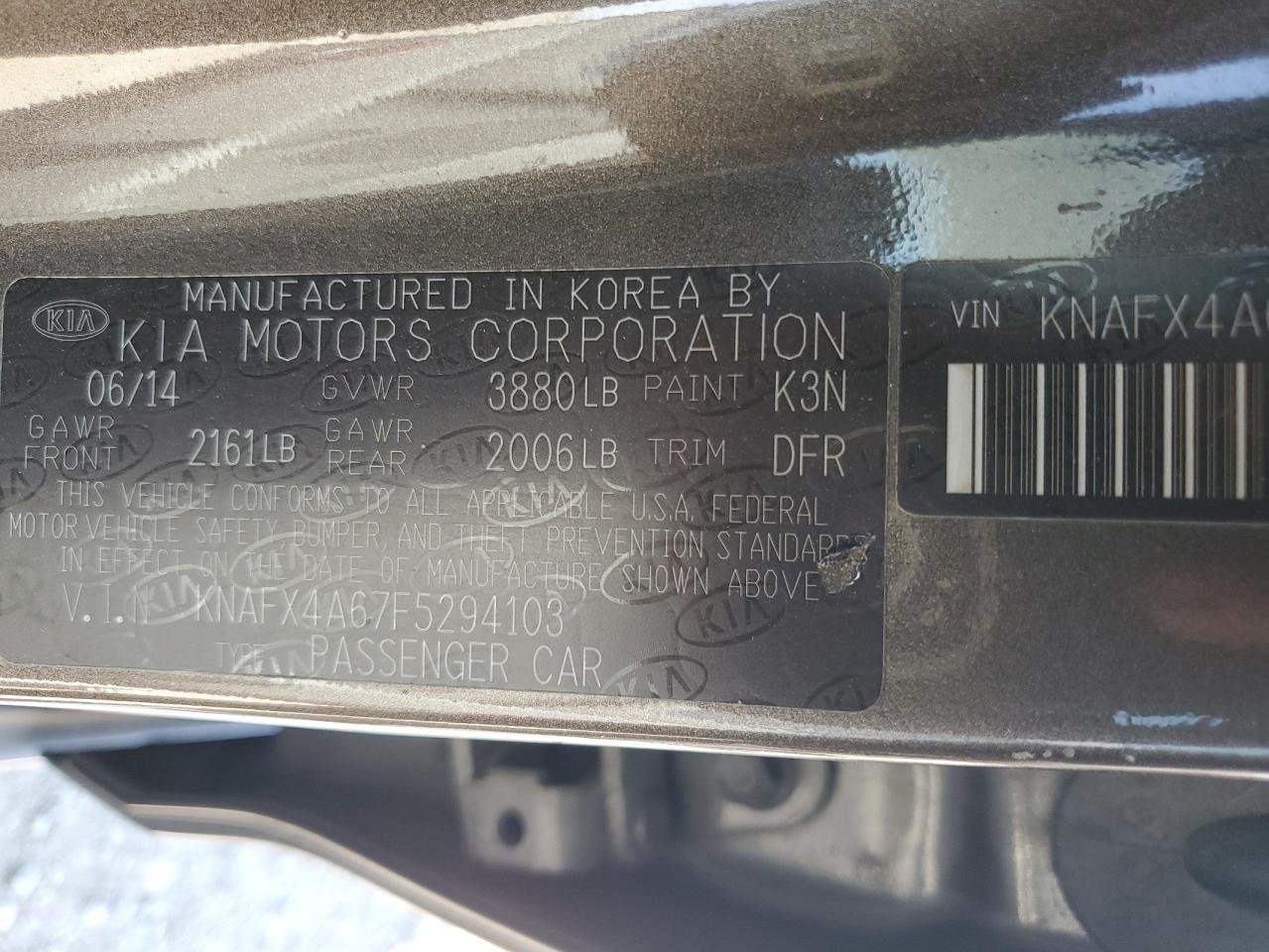 2015 Kia Forte Lx VIN: KNAFX4A67F5294103 Lot: 65792014