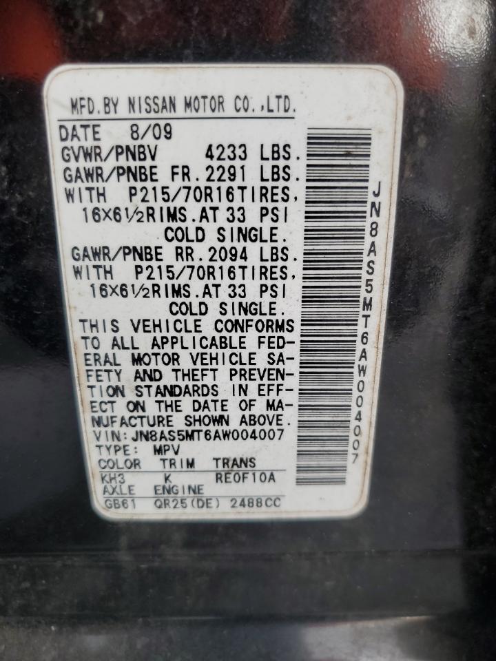 2010 Nissan Rogue S VIN: JN8AS5MT6AW004007 Lot: 67548394