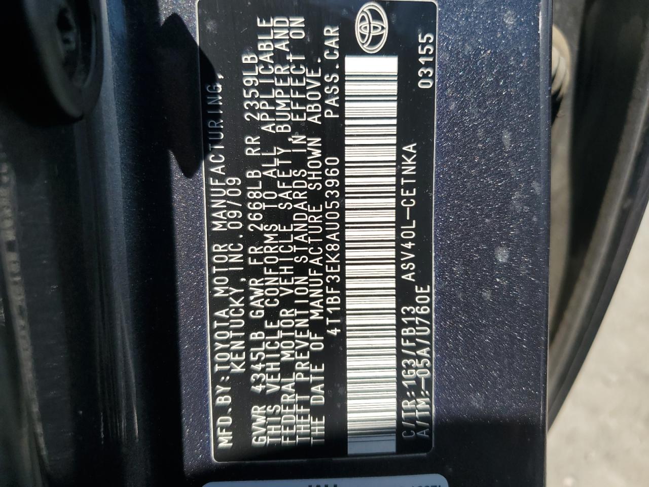 4T1BF3EK8AU053960 2010 Toyota Camry Base