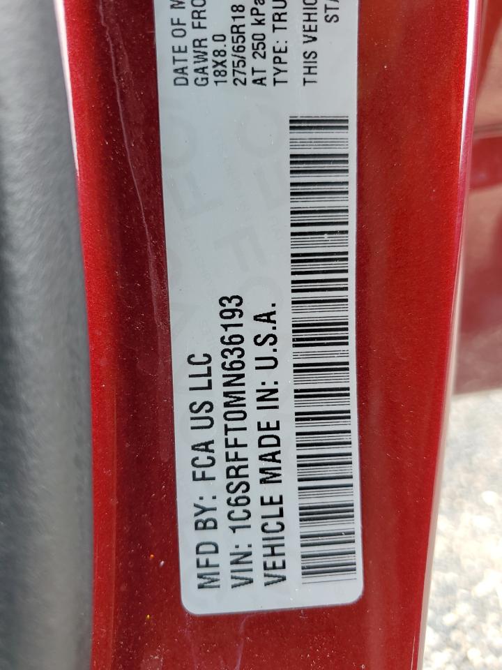 2021 Ram 1500 Big Horn/Lone Star VIN: 1C6SRFFT0MN636193 Lot: 66409284