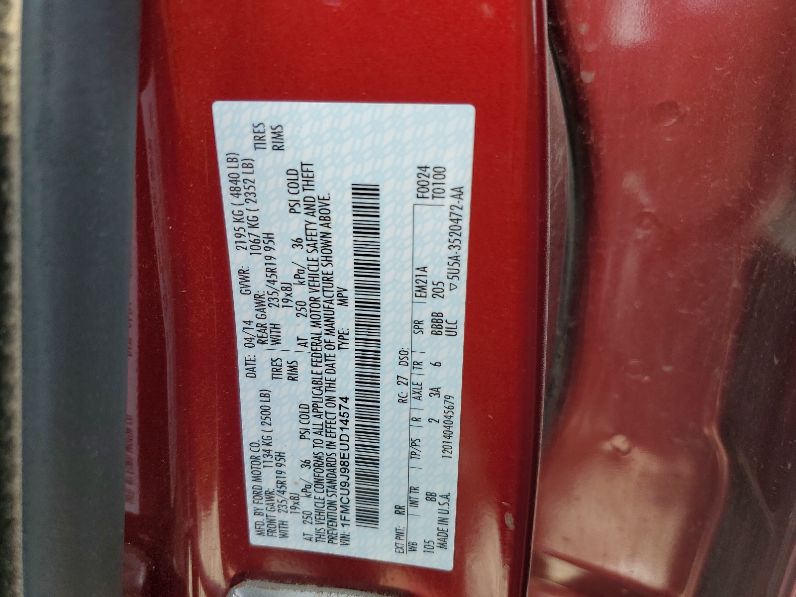 1FMCU9J98EUD14574 2014 Ford Escape Titanium