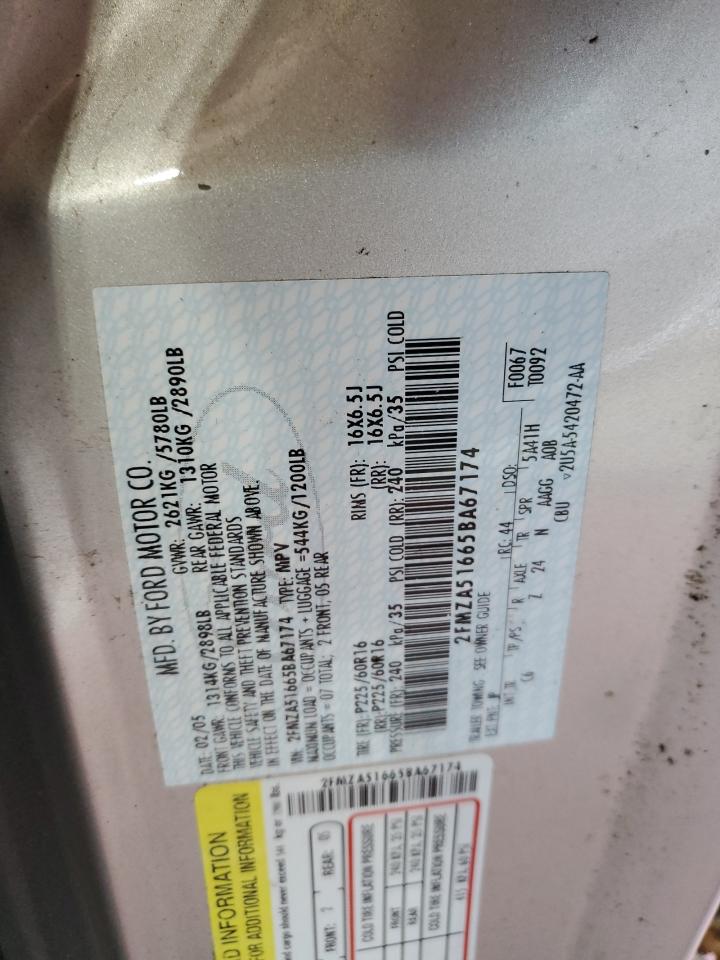 2005 Ford Freestar Se VIN: 2FMZA51665BA67174 Lot: 65417794