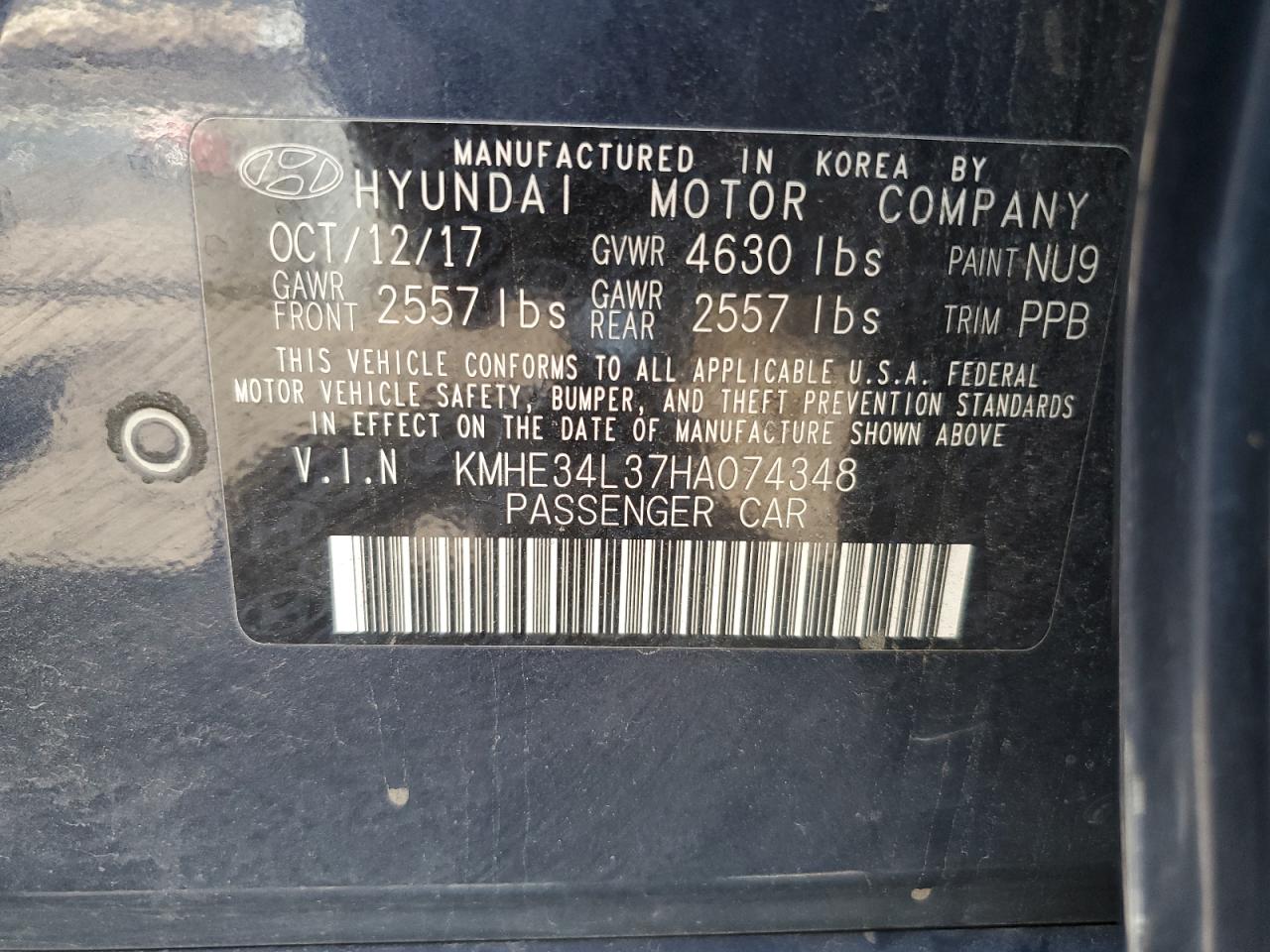 KMHE34L37HA074348 2017 Hyundai Sonata Hybrid