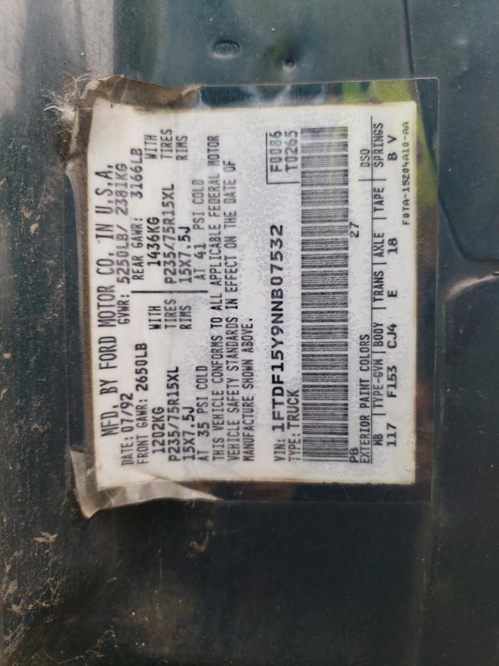 1992 Ford F150 VIN: 1FTDF15Y9NNB07532 Lot: 66673334