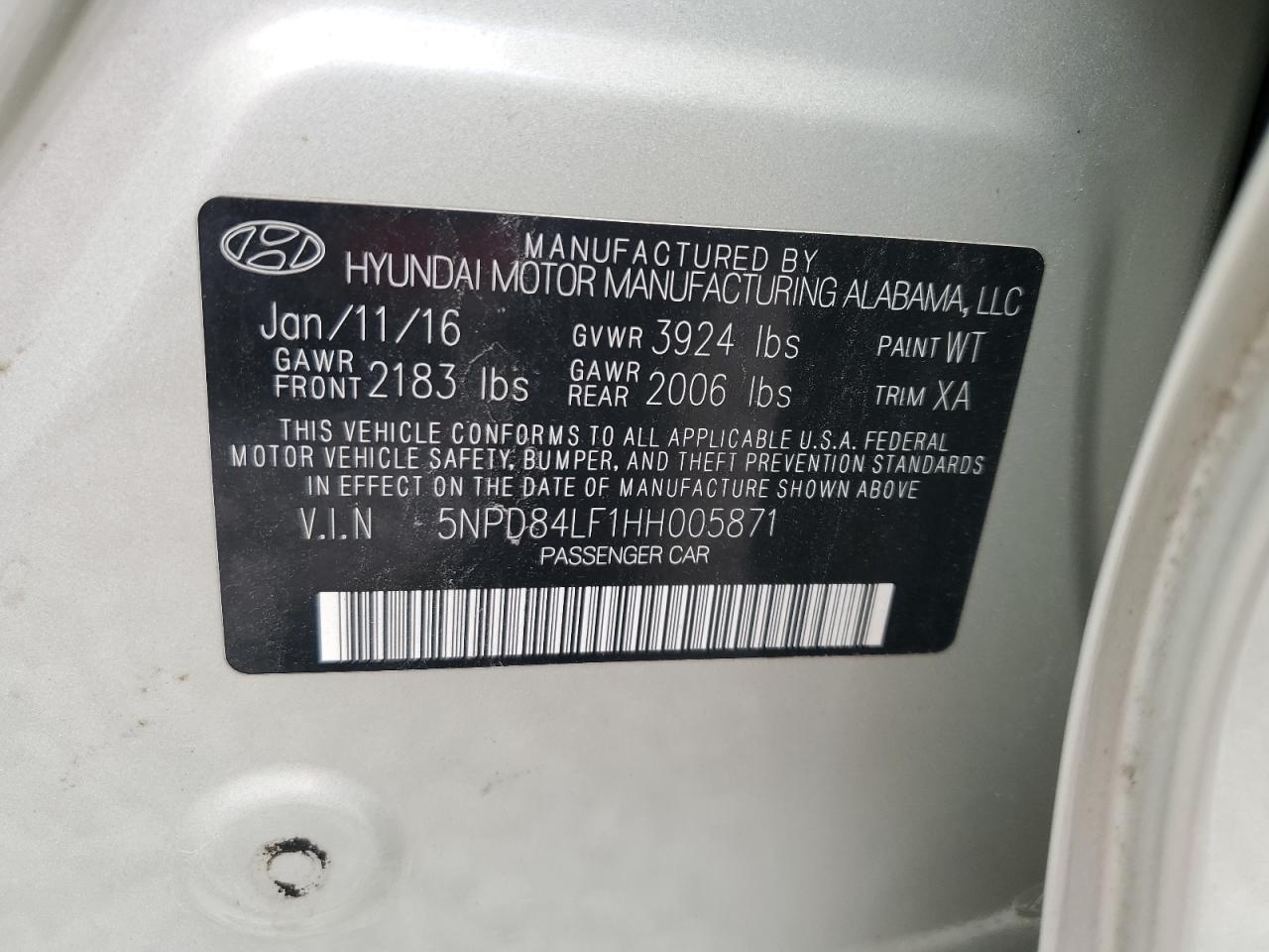 2017 Hyundai Elantra Se VIN: 5NPD84LF1HH005871 Lot: 66026694