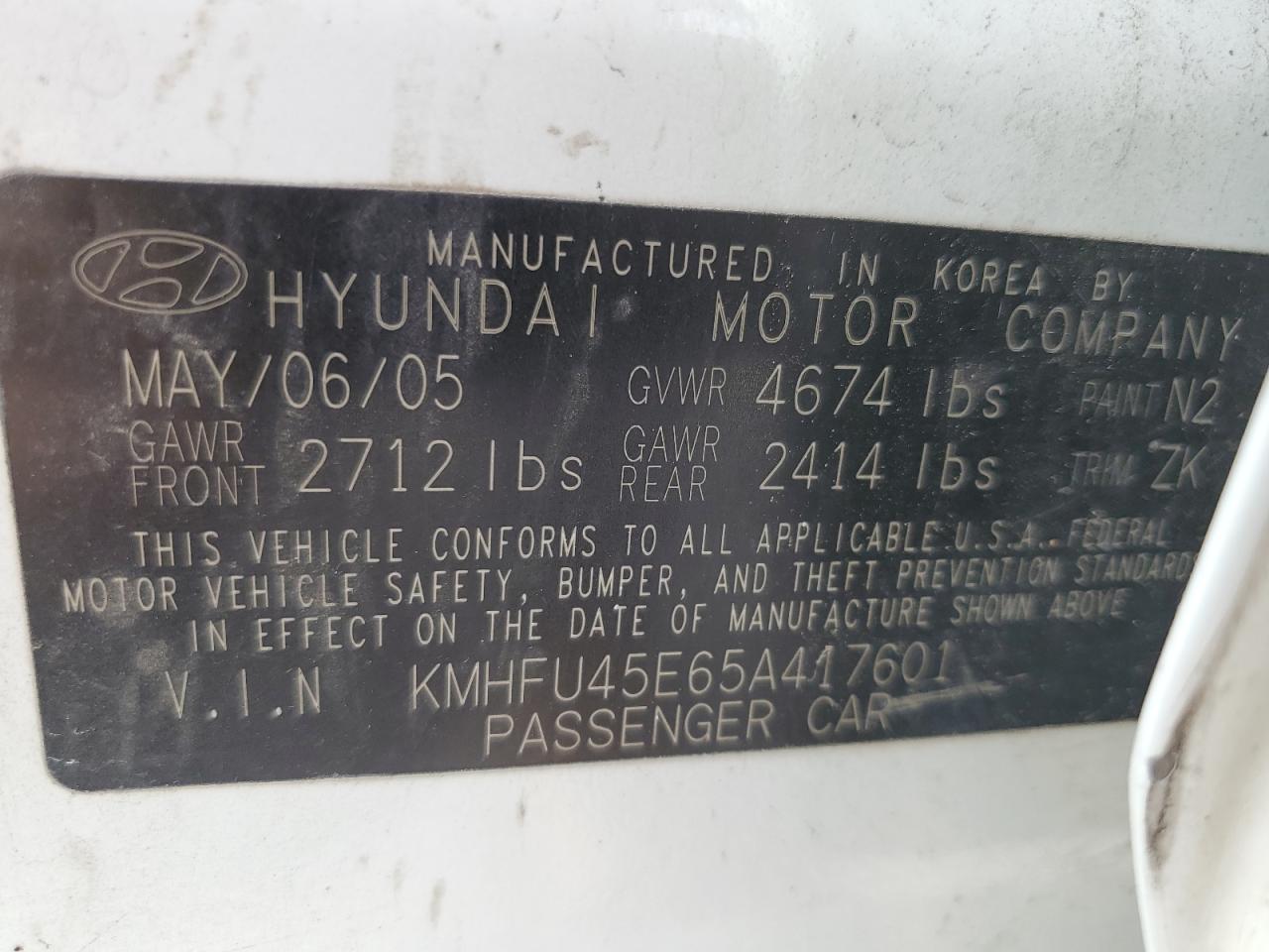 KMHFU45E65A417601 2005 Hyundai Xg 350