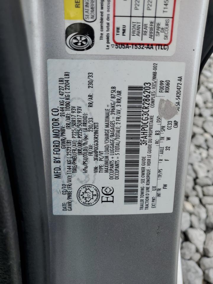 3FAHP0CG3CR286203 2012 Ford Fusion Sel