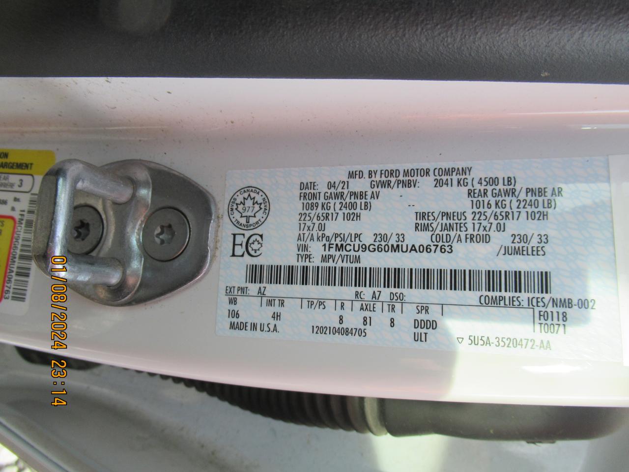 2021 Ford Escape Se VIN: 1FMCU9G60MUA06763 Lot: 64674284