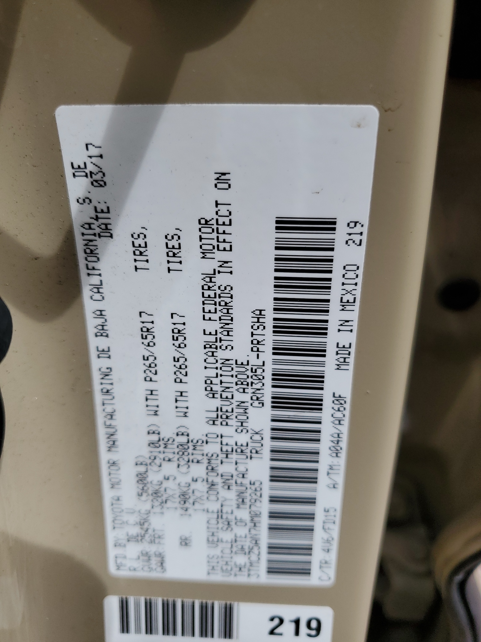 3TMCZ5AN7HM079265 2017 Toyota Tacoma Double Cab