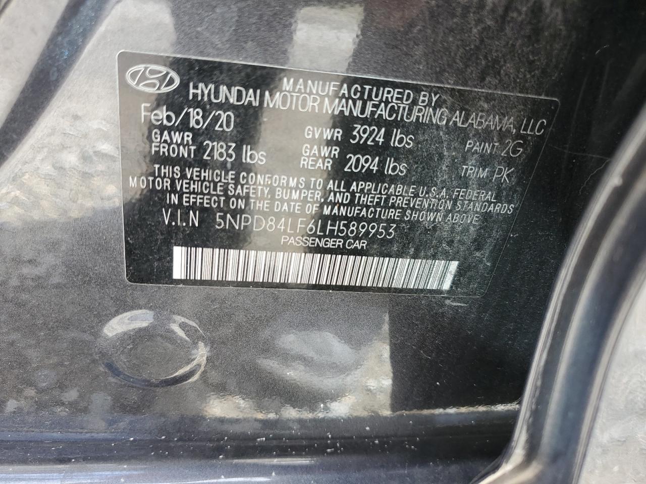 2020 Hyundai Elantra Sel VIN: 5NPD84LF6LH589953 Lot: 65518524