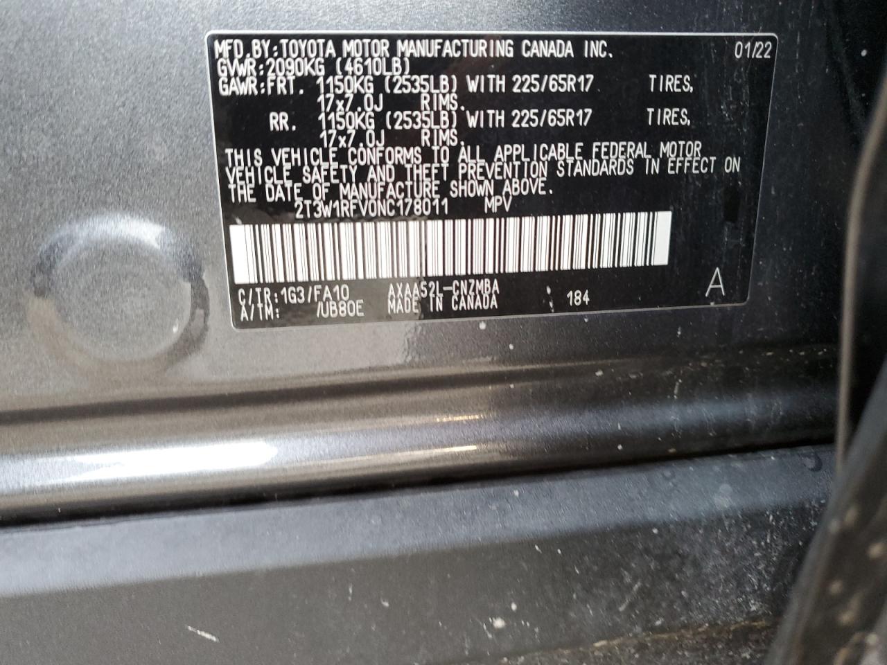 2T3W1RFV0NC178011 2022 Toyota Rav4 Xle