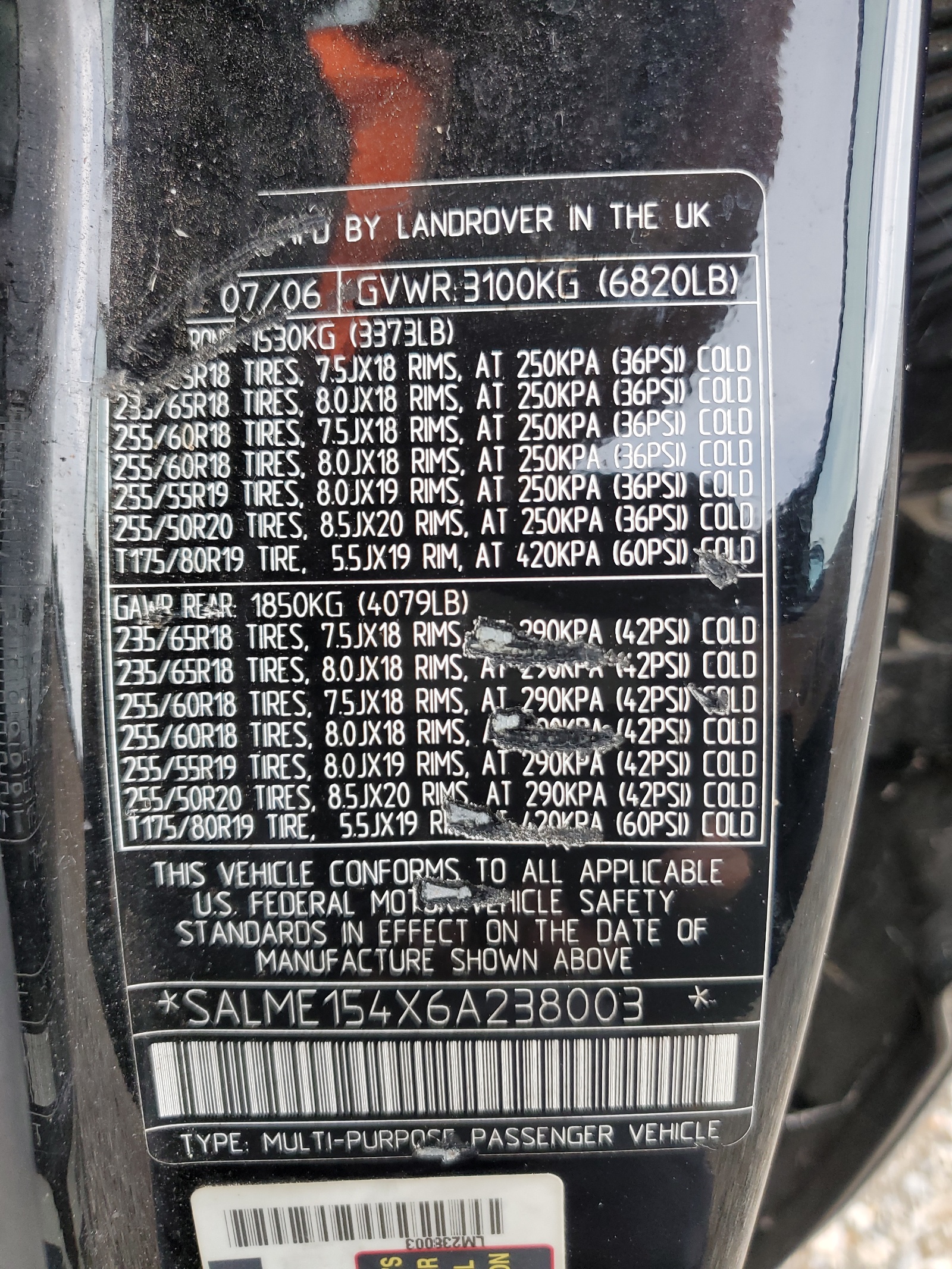 SALME154X6A238003 2006 Land Rover Range Rover Hse