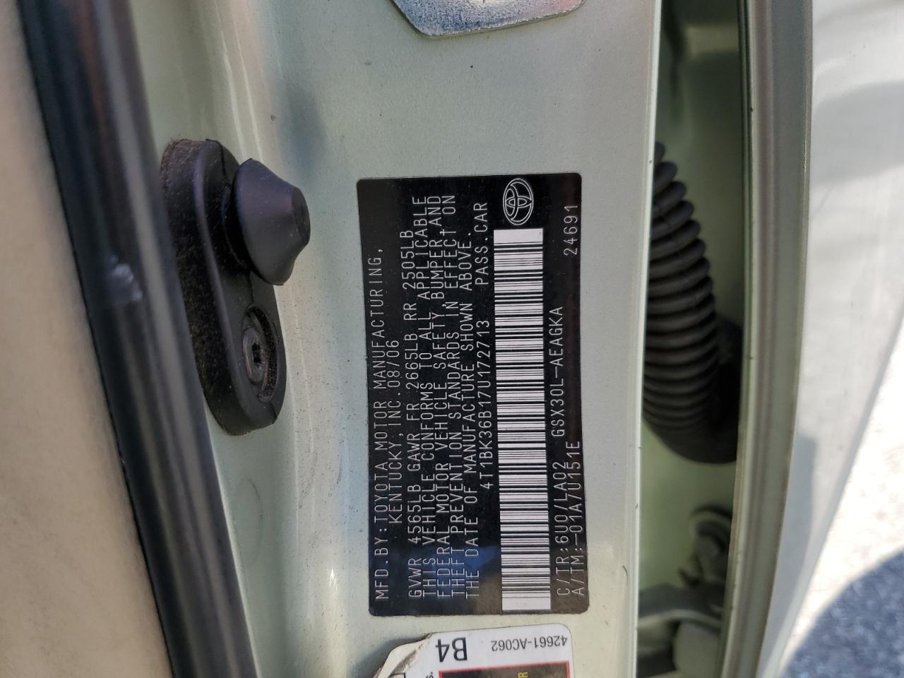 2007 Toyota Avalon Xl VIN: 4T1BK36B17U172713 Lot: 66745154