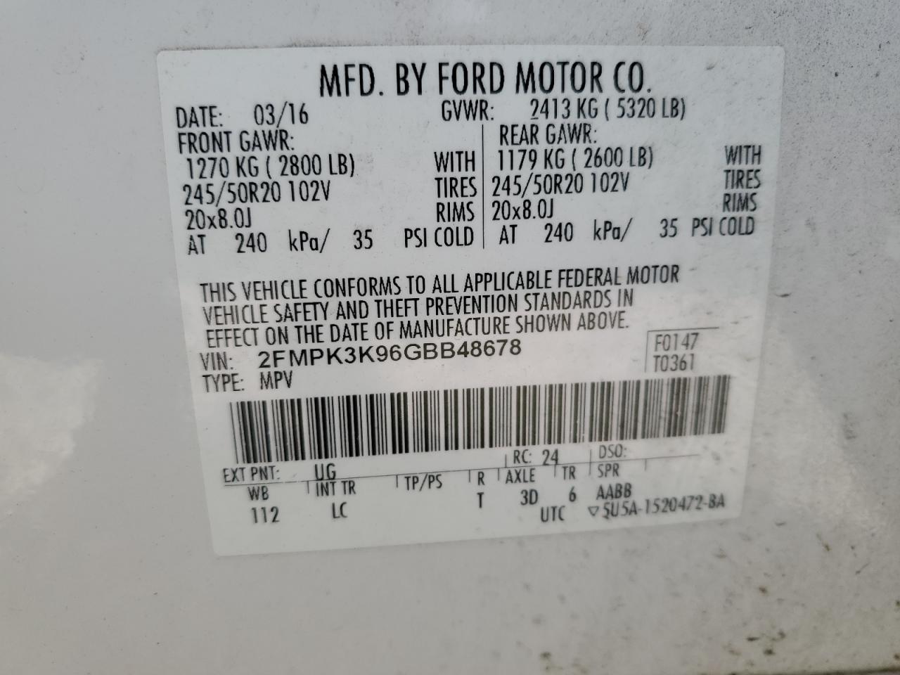 2FMPK3K96GBB48678 2016 Ford Edge Titanium