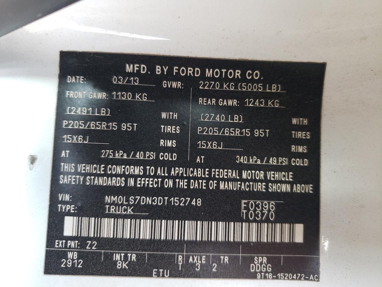 2013 Ford Transit Connect Xlt VIN: NM0LS7DN3DT152748 Lot: 67146254