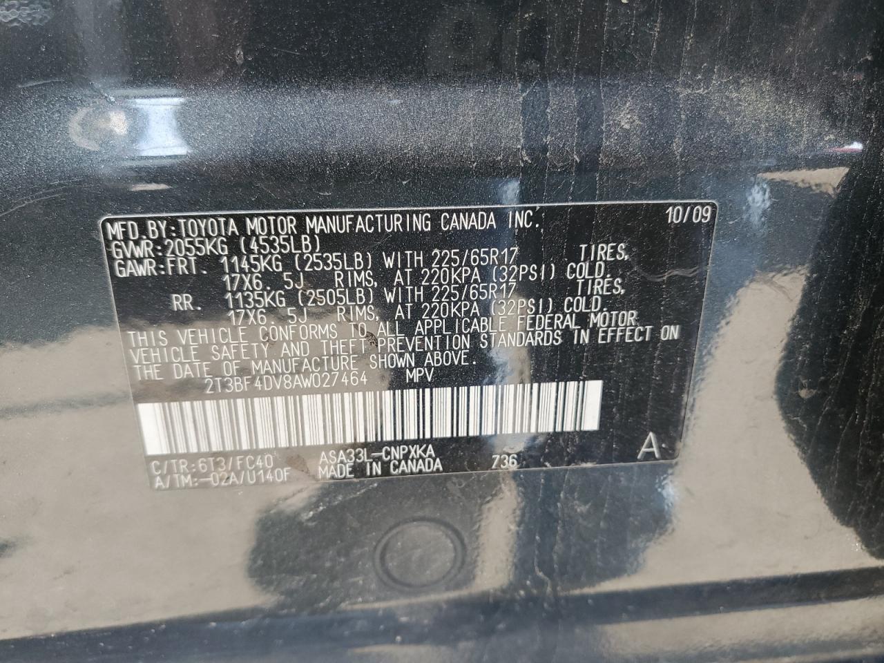 2010 Toyota Rav4 VIN: 2T3BF4DV8AW027464 Lot: 66176314