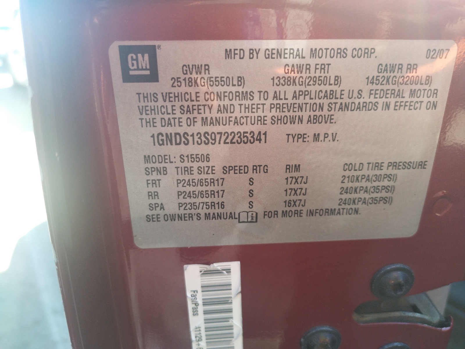 1GNDS13S972235341 2007 Chevrolet Trailblazer Ls