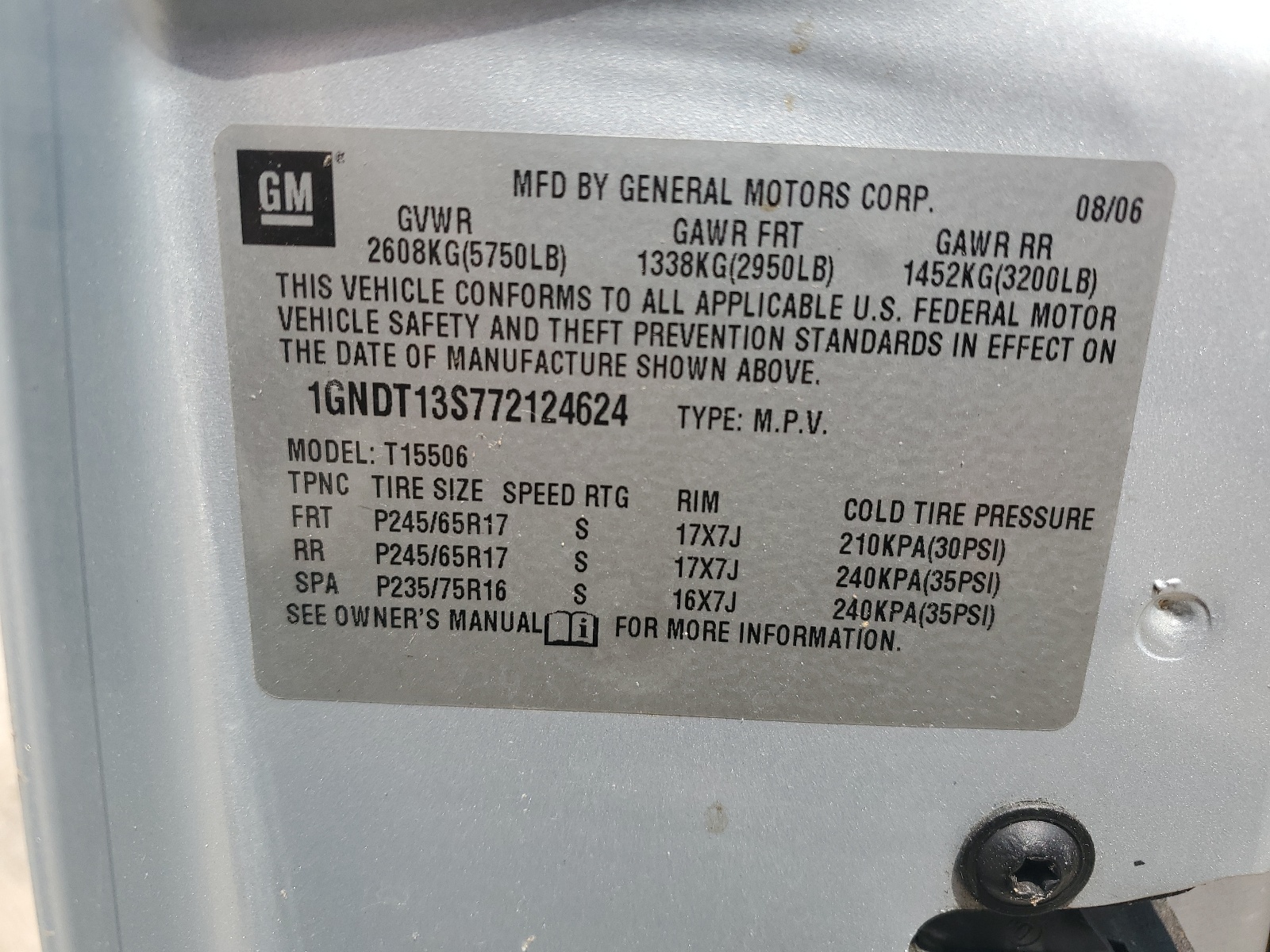 1GNDT13S772124624 2007 Chevrolet Trailblazer Ls